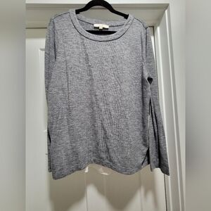 Gray and White Long Sleeve Top